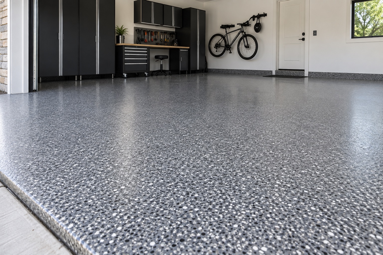 Garage design concept showing the graphite flake finish